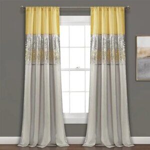 NEW Lush Decor Night Sky Window Curtain Panel Yellow Gray 42in x 95in Sequin